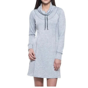 Kuhl Women's Lea Sweater Dress Size M Gray Cotton Long Sleeves Pockets Cowl Neck